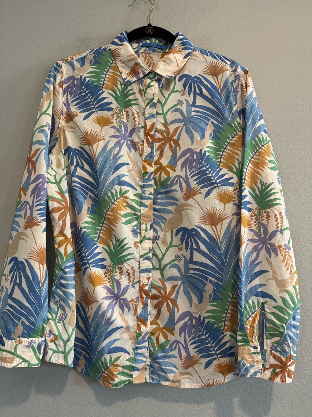 J.McLaughlin Long-Sleeve Tropical Print Button Down Shirt Cotton Lightweight L